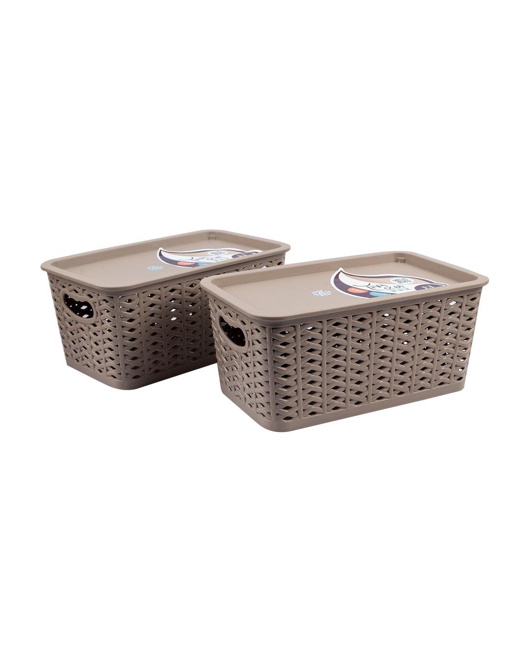 Storage Box with Lid, Brown, Plastic, Set of 2 - MARKET 99