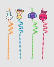 Straw Set, Animal Design, Multicolour, Plastic, Set of 4 - MARKET 99