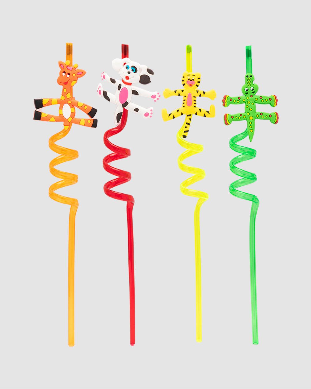 Straw Set, Animal Design, Multicolour, Plastic, Set of 4 - MARKET 99