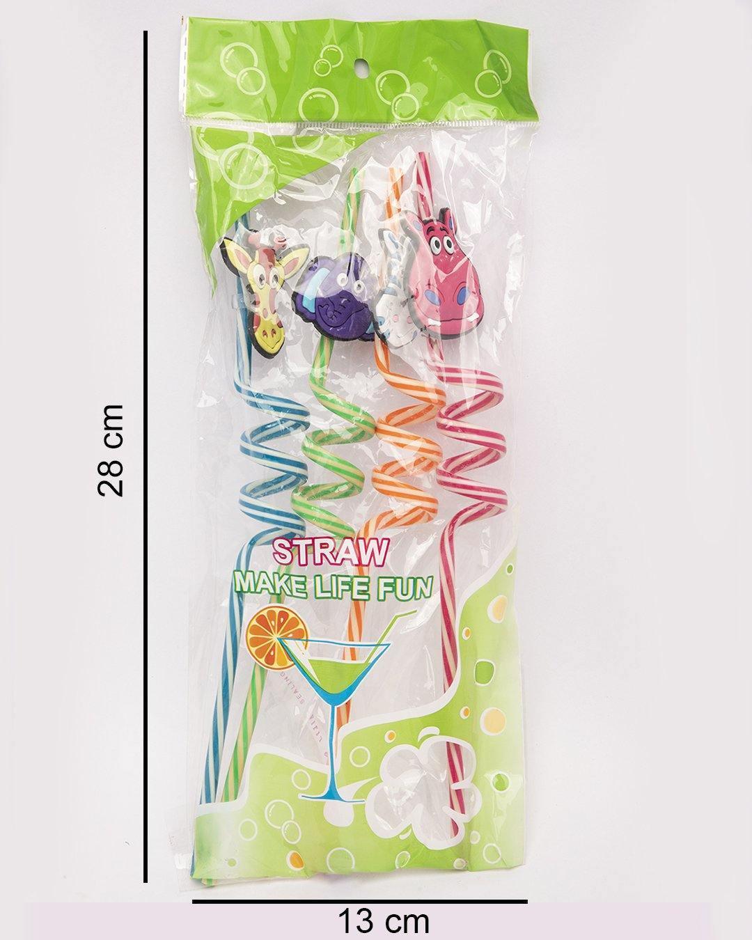 Straw Set, Animal Design, Multicolour, Plastic, Set of 4 - MARKET 99