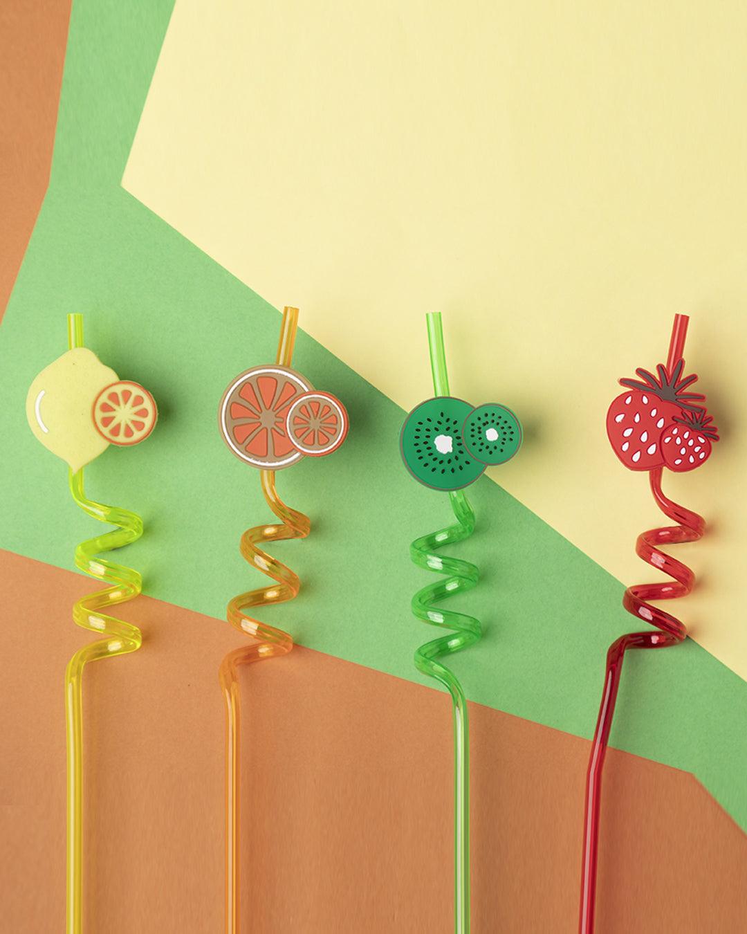 Straw Set, Fruit Design, Multicolour, Plastic, Set of 4 - MARKET 99