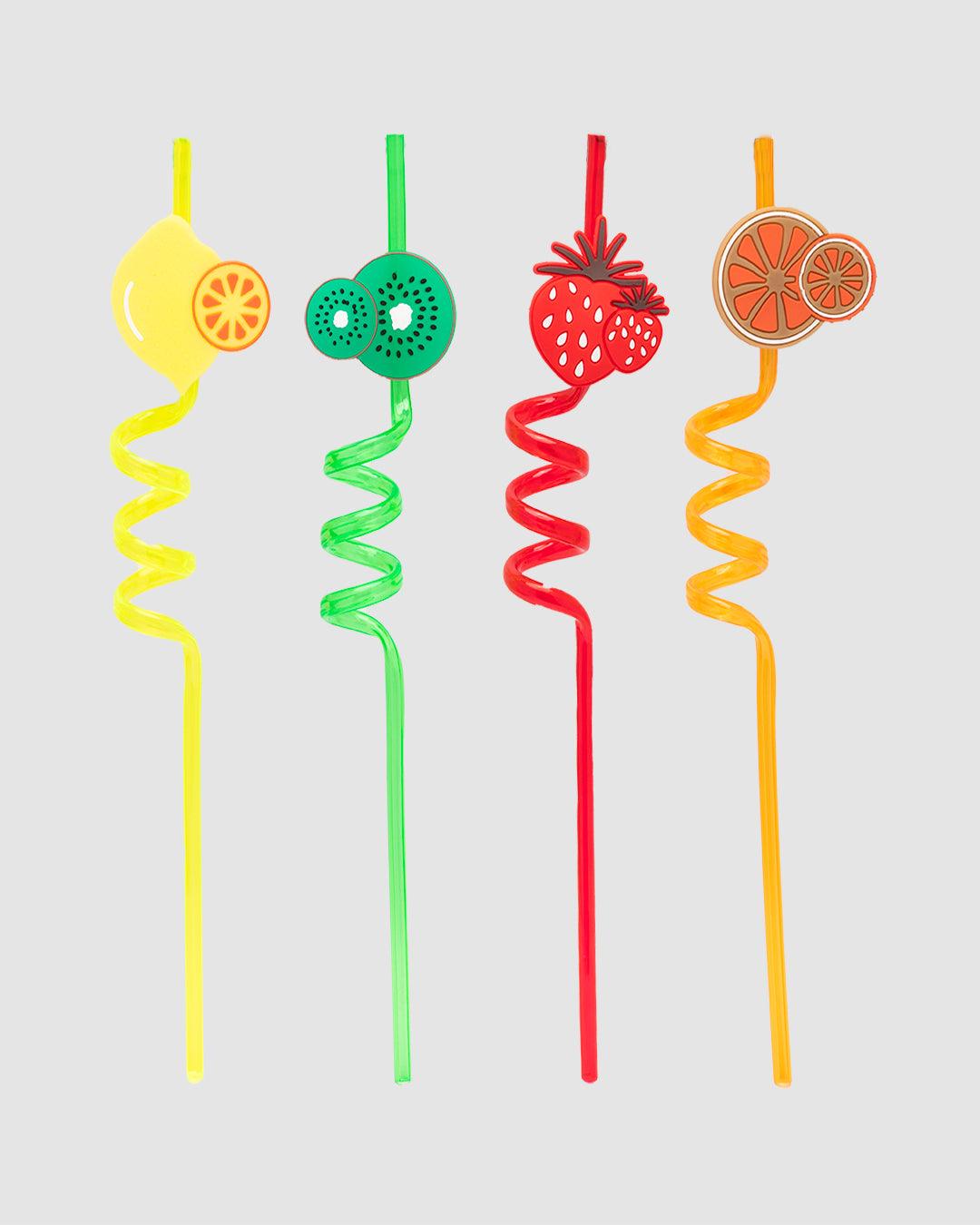 Straw Set, Fruit Design, Multicolour, Plastic, Set of 4 - MARKET 99