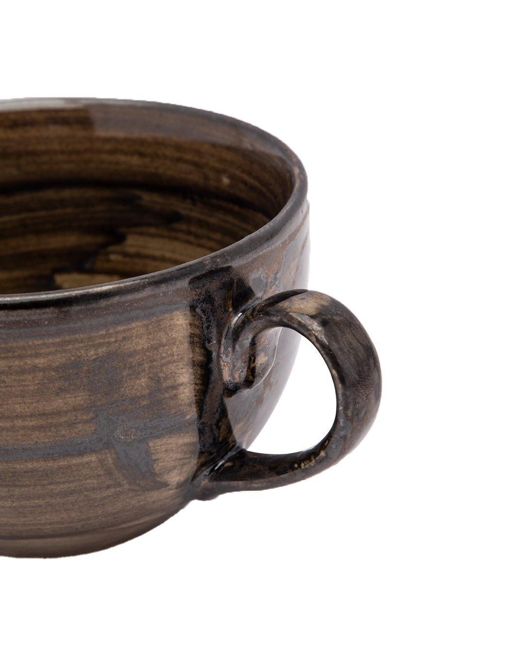 Studio Pottery Cappuccino Cup, Dark Brown, Ceramic, 380 mL - MARKET 99