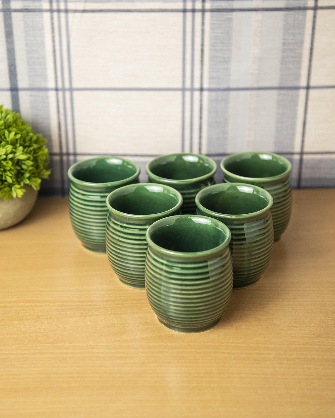 Studio Pottery Kulhad, Green, Ceramic, Set of 6, 200 mL - MARKET 99