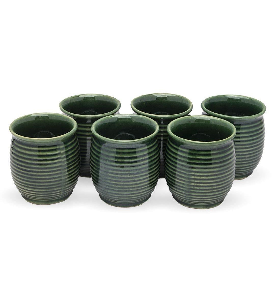 Studio Pottery Kulhad, Green, Ceramic, Set of 6, 200 mL - MARKET 99