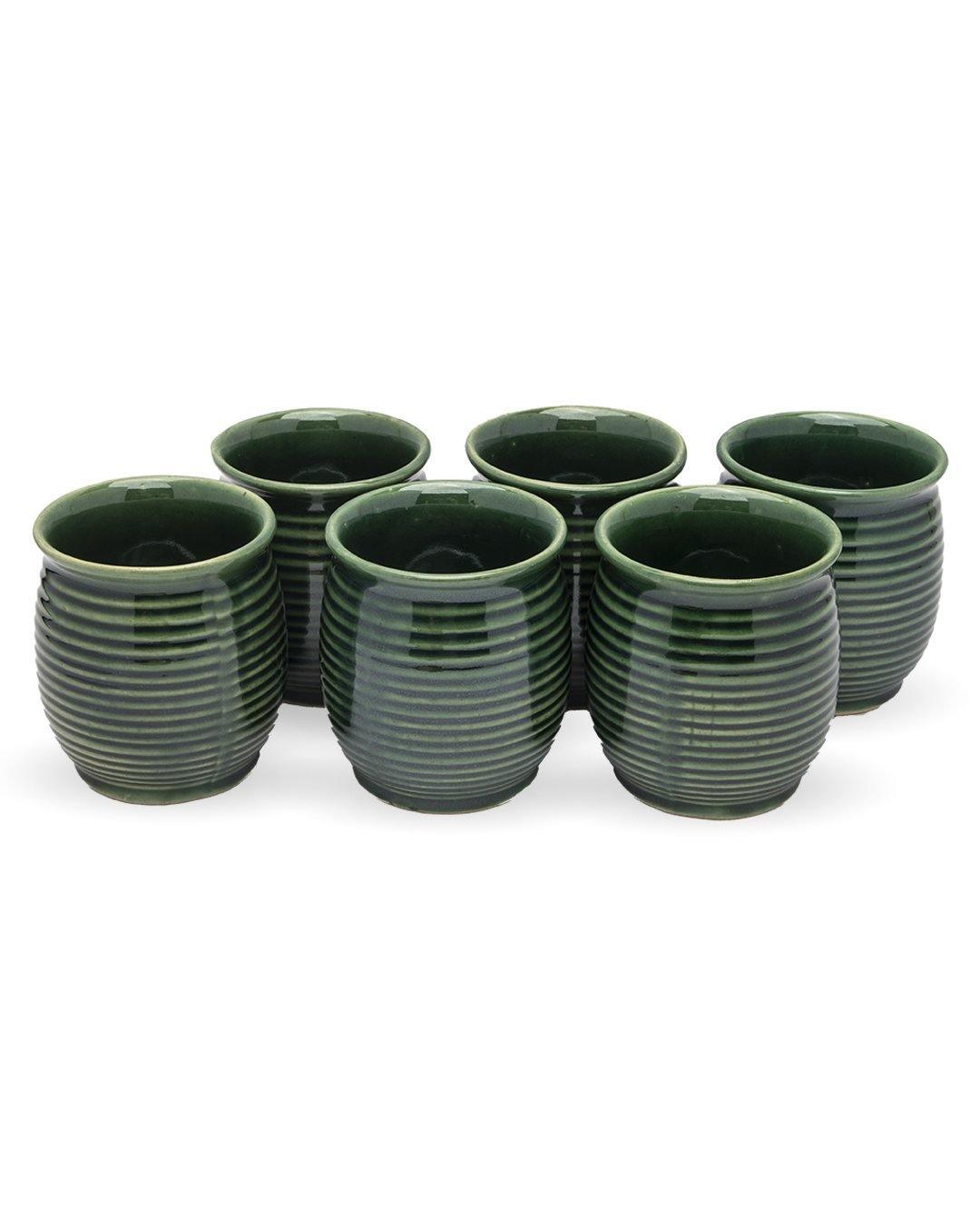 Studio Pottery Kulhad, Green, Ceramic, Set of 6, 200 mL - MARKET 99