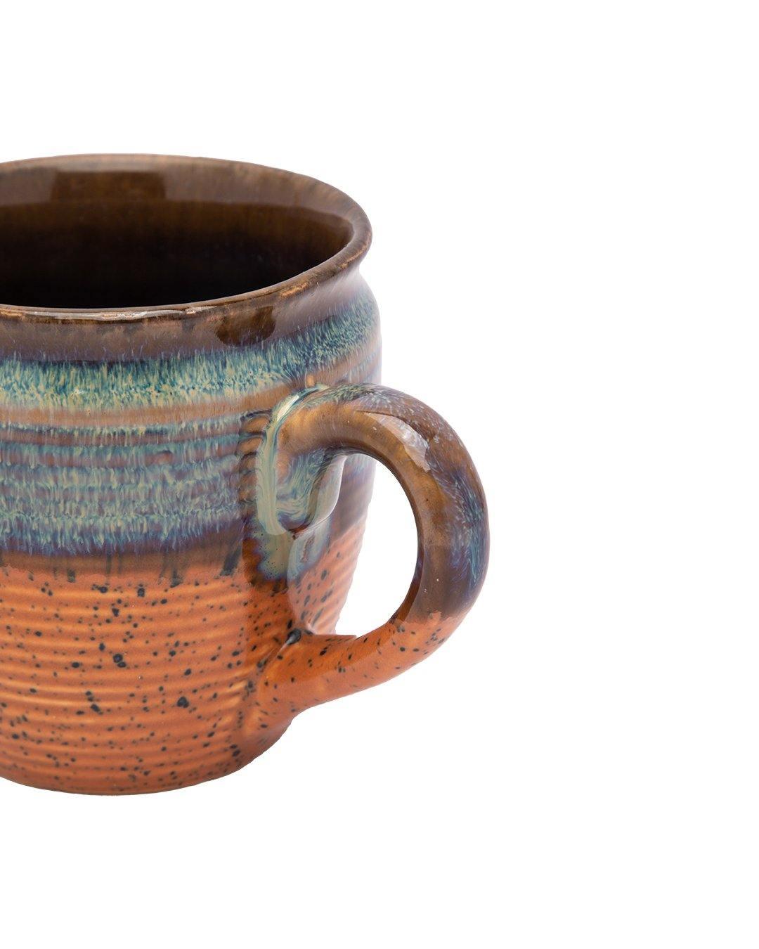 Studio Pottery Mug, Blue & Mustard, Ceramic, Set of 2, 200 mL - MARKET 99