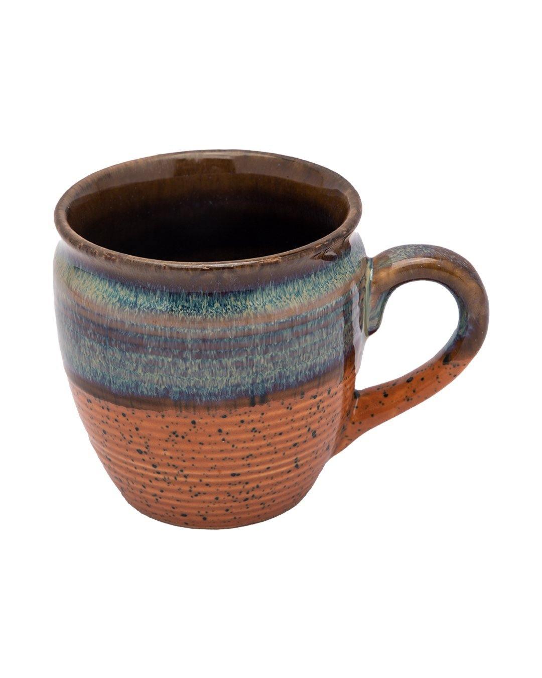 Studio Pottery Mug, Blue & Mustard, Ceramic, Set of 2, 200 mL - MARKET 99