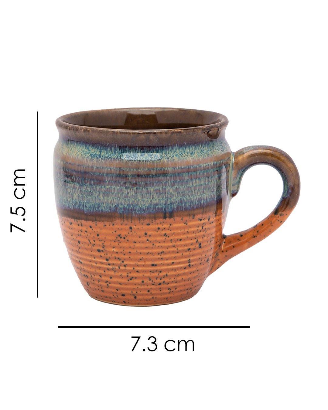 Studio Pottery Mug, Blue & Mustard, Ceramic, Set of 2, 200 mL - MARKET 99