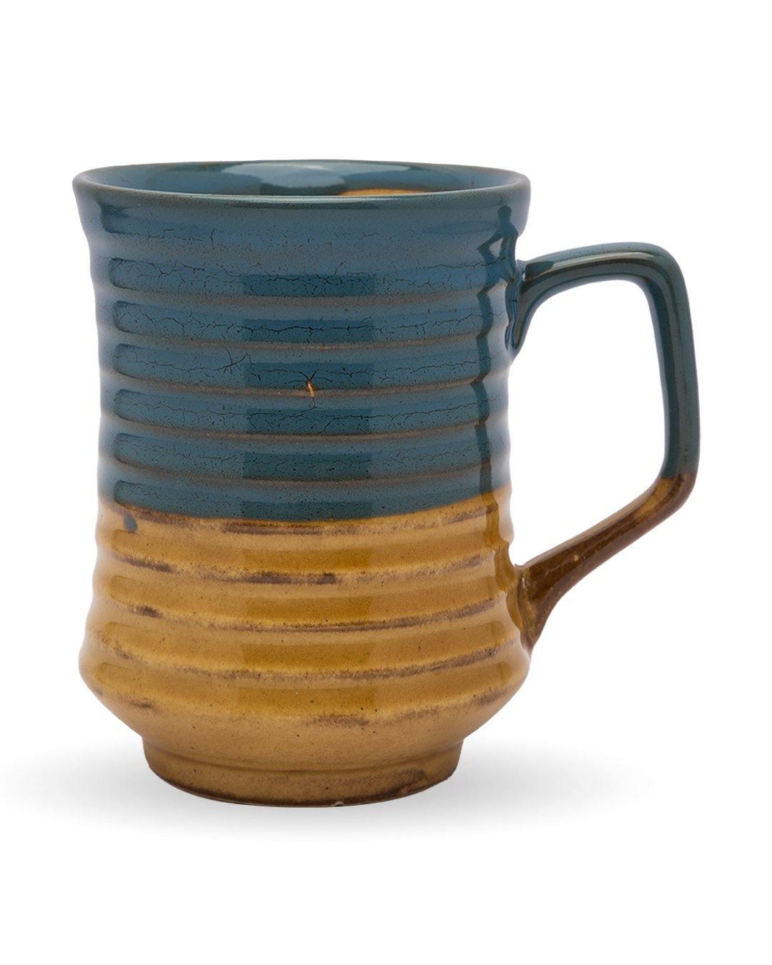 Studio Pottery Mug, Turquoise & Yellow, Ceramic, 380 mL - MARKET 99