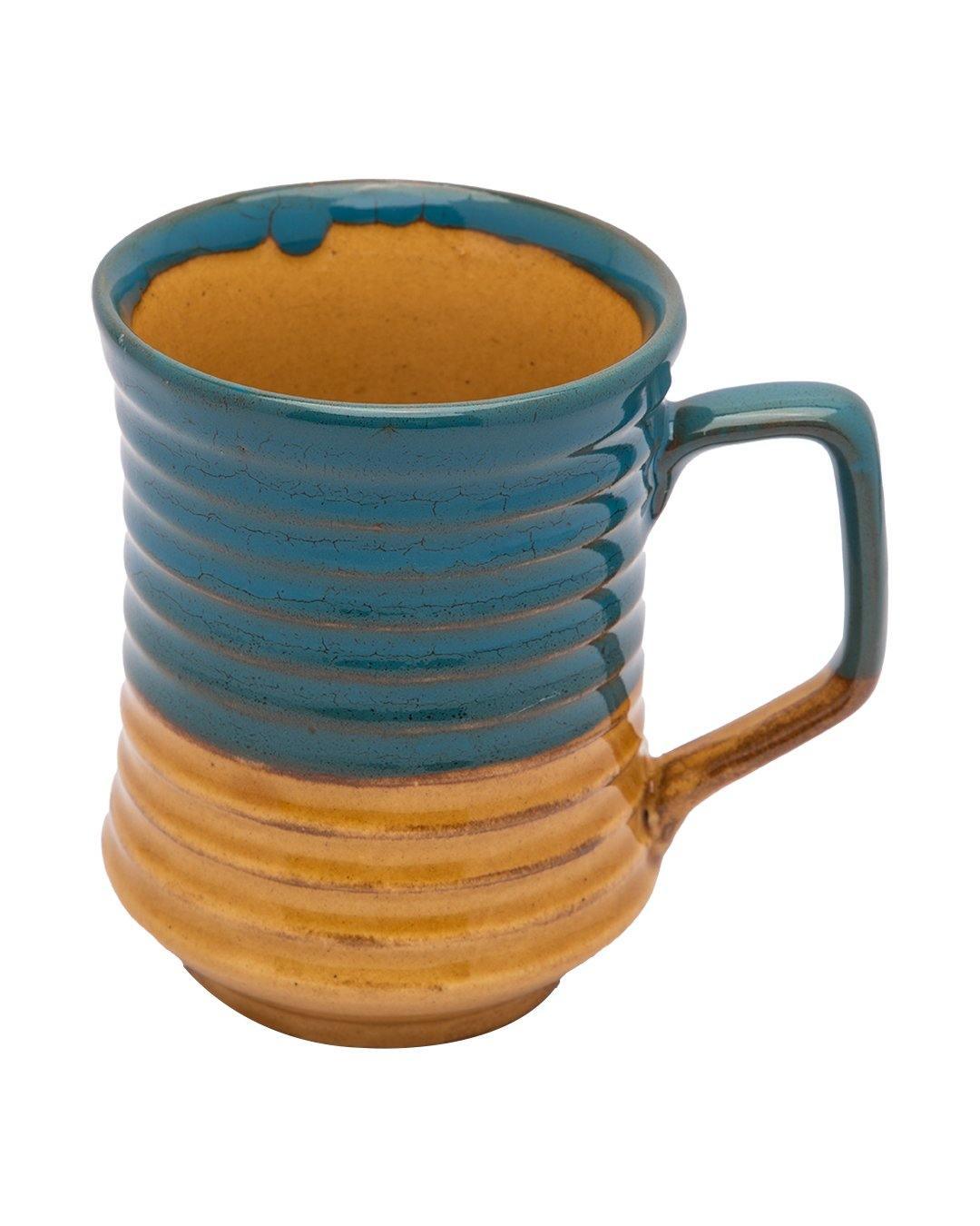 Studio Pottery Mug, Turquoise & Yellow, Ceramic, 380 mL - MARKET 99