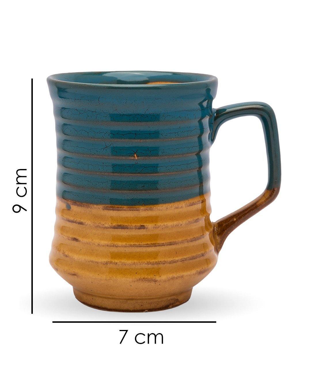 Studio Pottery Mug, Turquoise & Yellow, Ceramic, 380 mL - MARKET 99