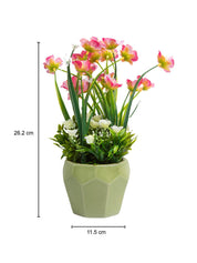 Stylish Pink & Green Artificial Flower With Pot - 10 X 10 X 22Cm - MARKET 99