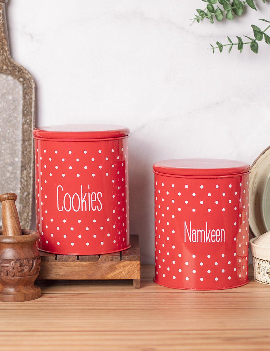 Stylish Red Cookie & Namkeen Jar (Each 1400 Ml) - MARKET 99