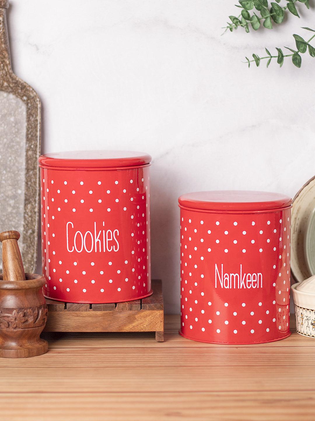 Stylish Red Cookie & Namkeen Jar (Each 1400 Ml) - MARKET 99