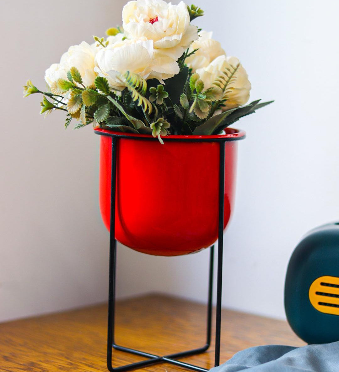 Stylish Red Plant Pot With Stand - MARKET 99