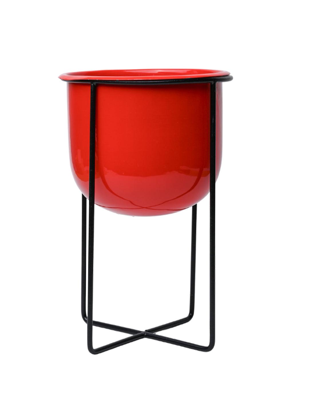 Stylish Red Plant Pot With Stand - MARKET 99