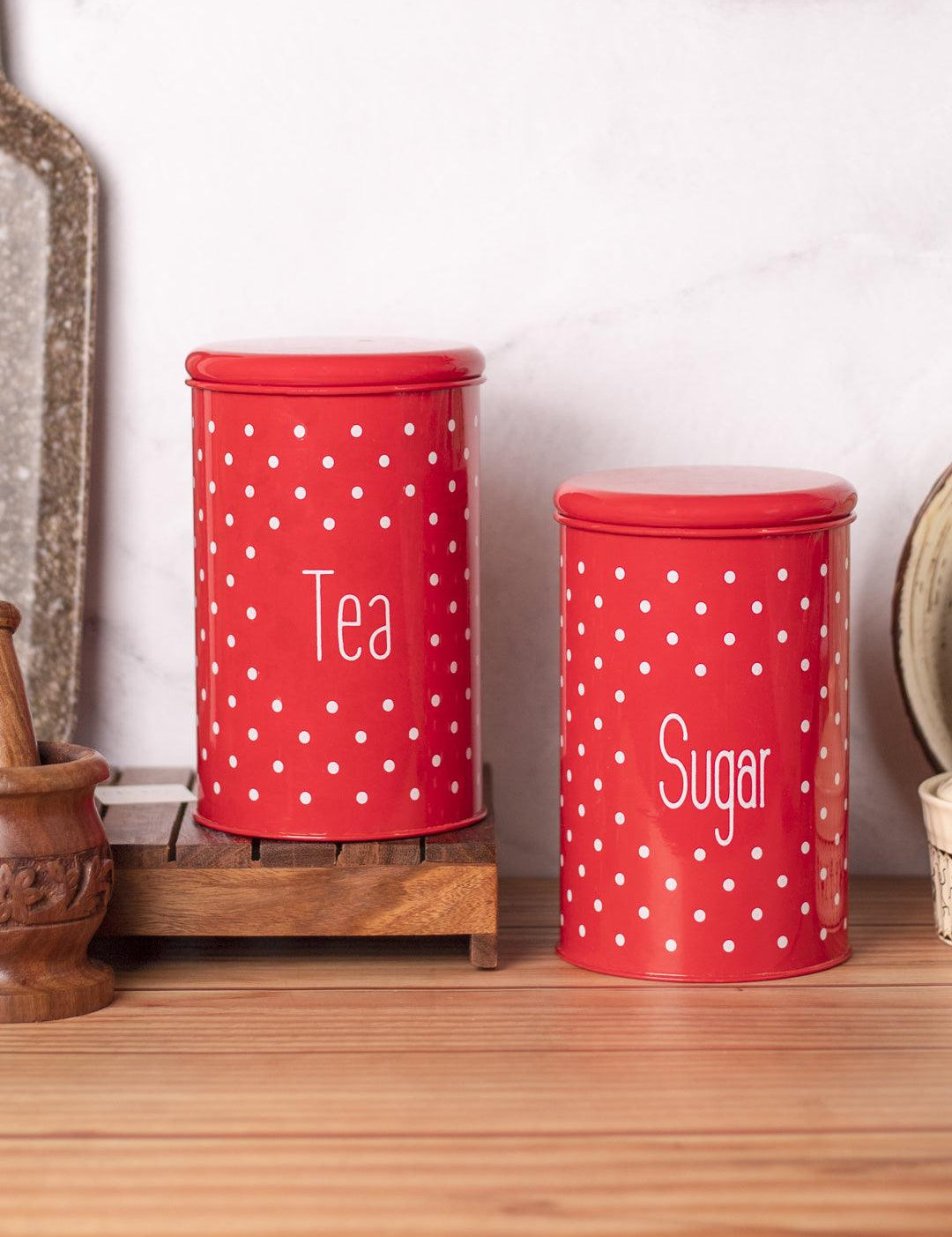 Stylish Red Tea & Sugar Jar (Each 1000 Ml) - MARKET 99