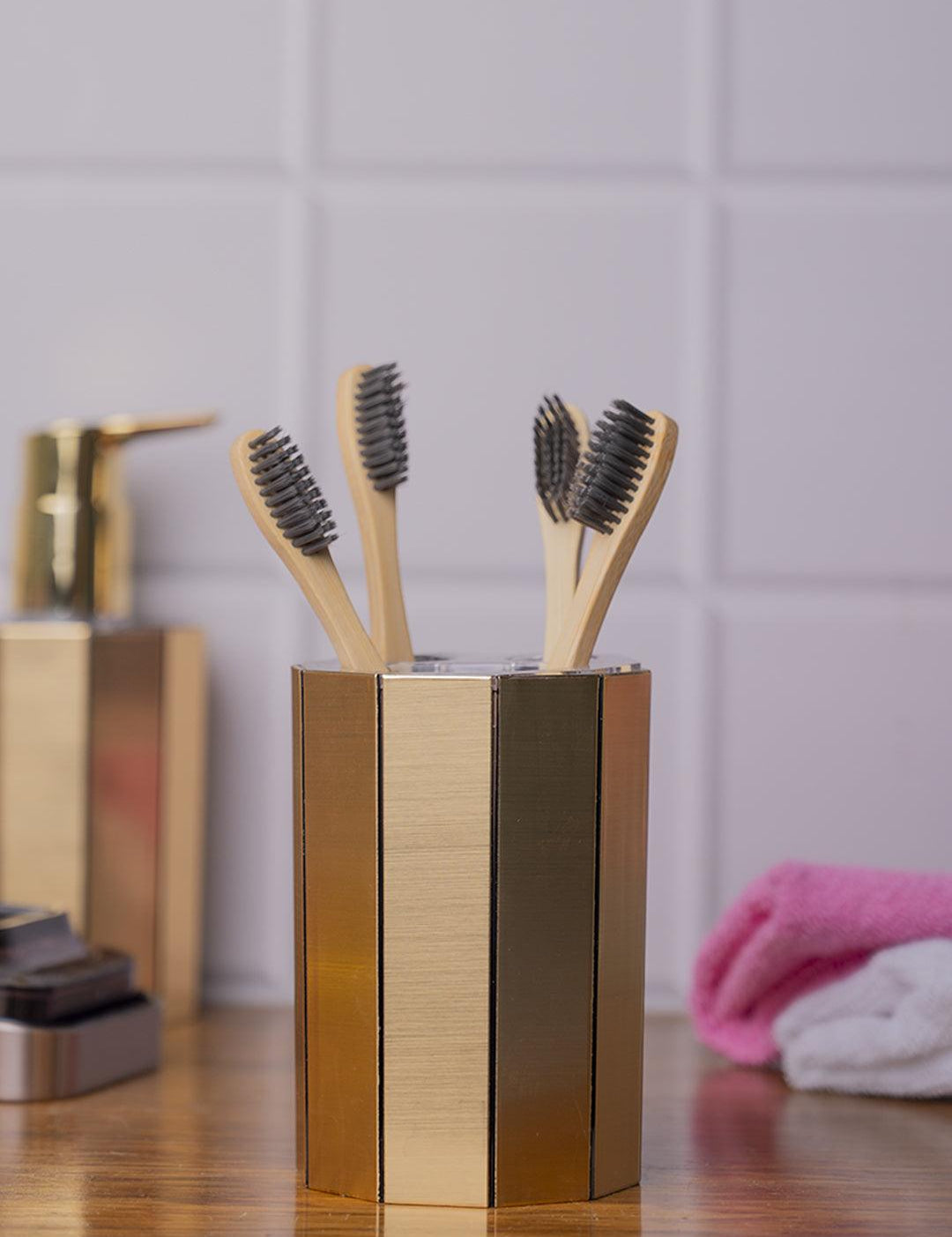 Stylish Tooth Brush Holder - Golden - MARKET 99