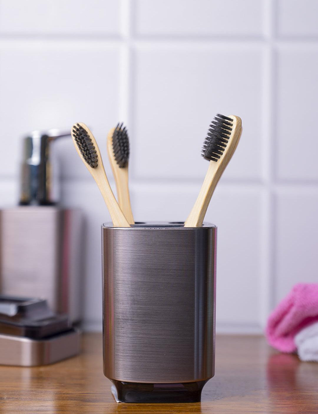 Stylish Tooth Brush Holder - Silver & Black - MARKET 99