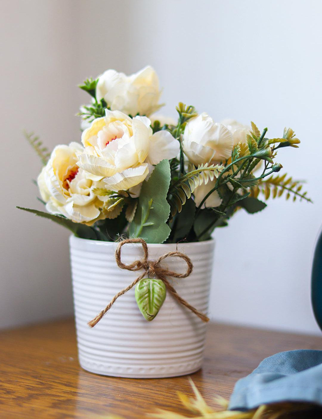 Stylish White Artificial Flower With Pot - 11 X 11 X 21Cm - MARKET 99