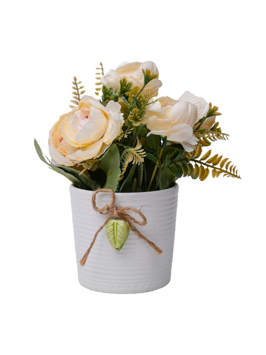 Stylish White Artificial Flower With Pot - 11 X 11 X 21Cm - MARKET 99