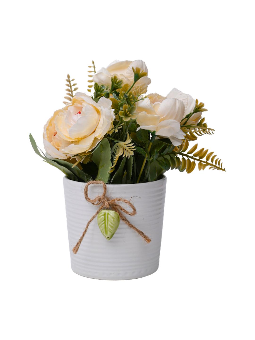 Stylish White Artificial Flower With Pot - 11 X 11 X 21Cm - MARKET 99