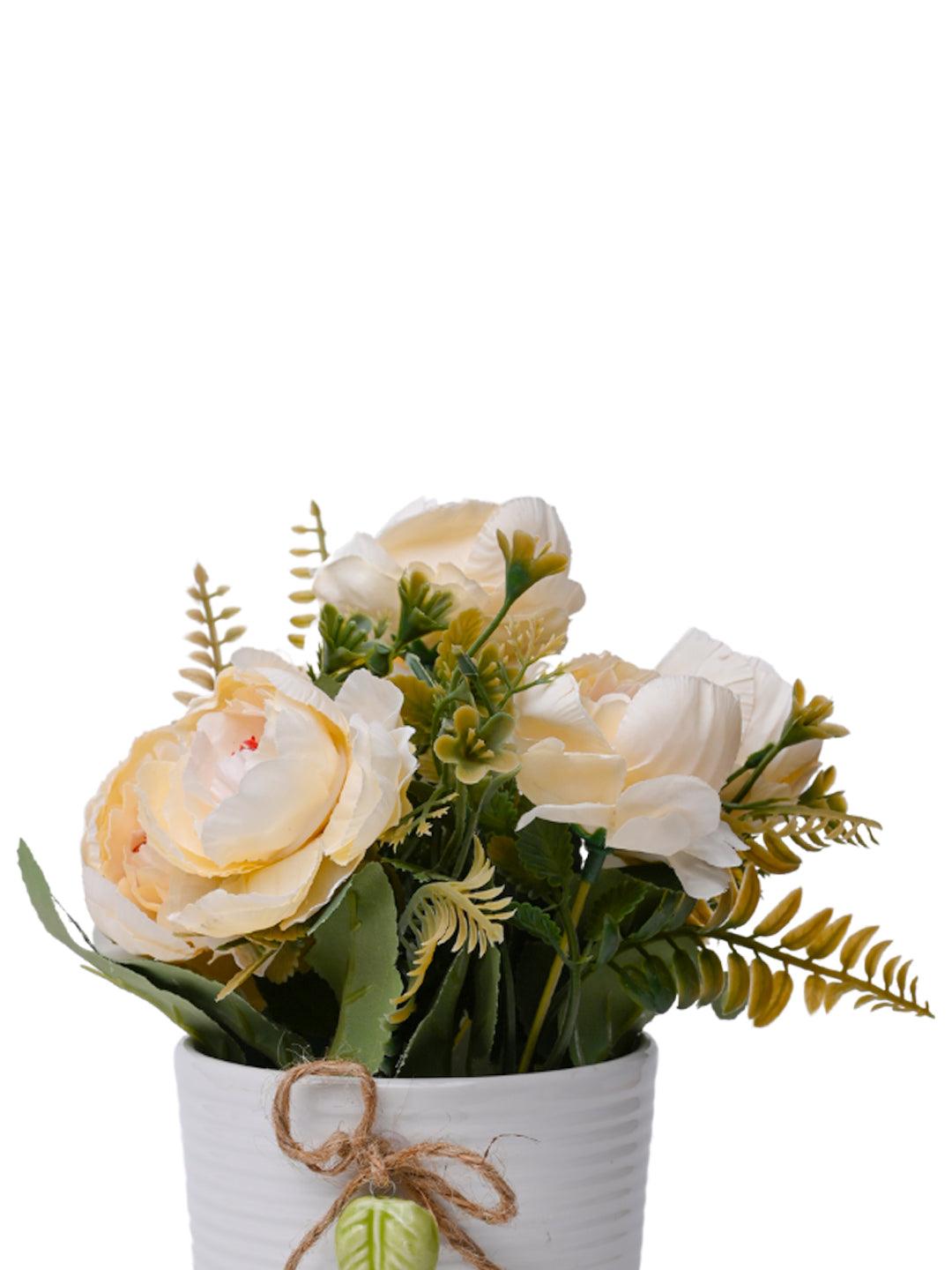 Stylish White Artificial Flower With Pot - 11 X 11 X 21Cm - MARKET 99