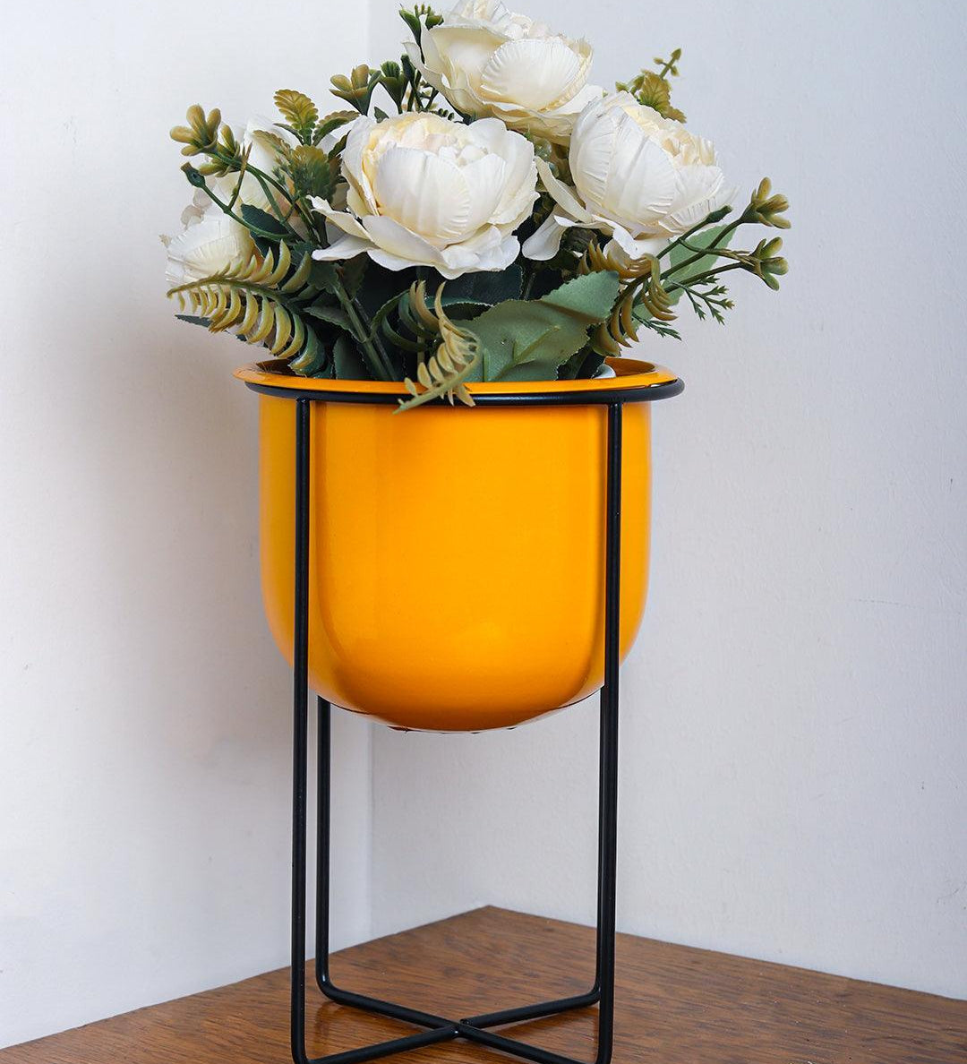 Stylish Yellow Plant Pot With Stand - MARKET 99