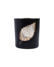 T-light Holder, Golden Leaf Pattern, Black, Glass - MARKET 99