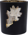 T-light Holder, Golden Leaf Pattern, Black, Glass - MARKET 99
