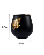 T-light Holder, Golden Leaf Pattern, Black, Glass - MARKET 99