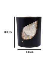 T-light Holder, Golden Leaf Pattern, Black, Glass - MARKET 99