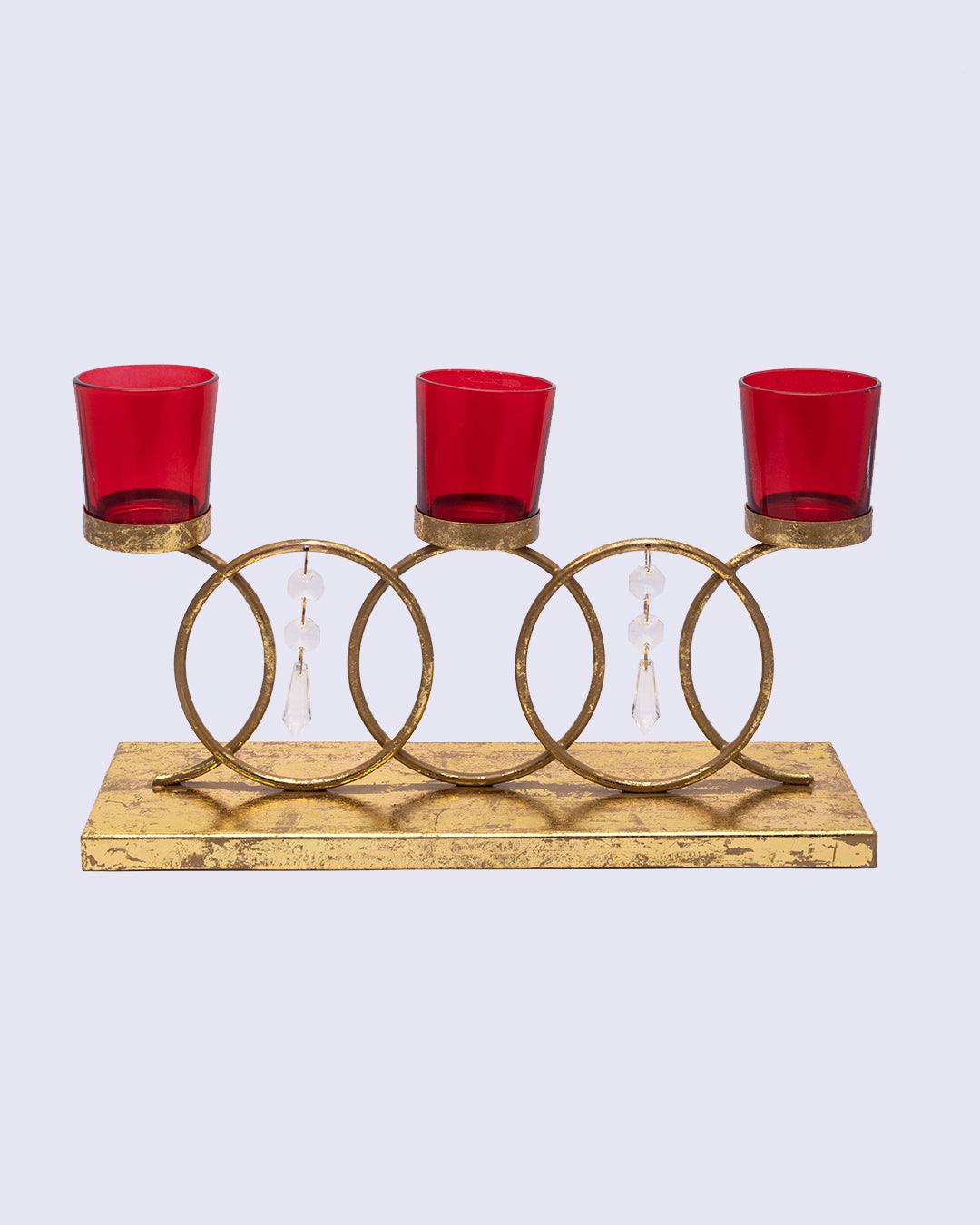 T-light Holder, with 3 Glass Votives, Red, Iron - MARKET 99