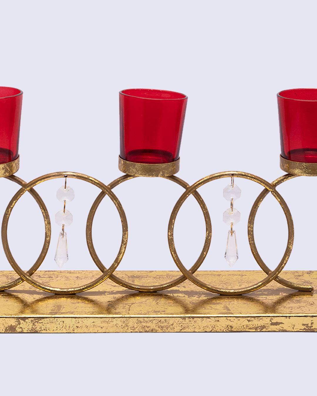 T-light Holder, with 3 Glass Votives, Red, Iron - MARKET 99