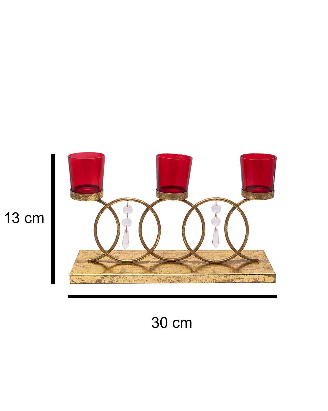 T-light Holder, with 3 Glass Votives, Red, Iron - MARKET 99