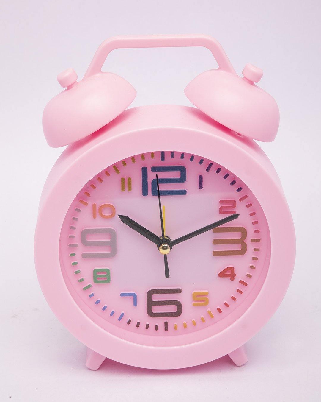 Table Clock, Alarm Clock, Analogue, Pink, Plastic - MARKET 99