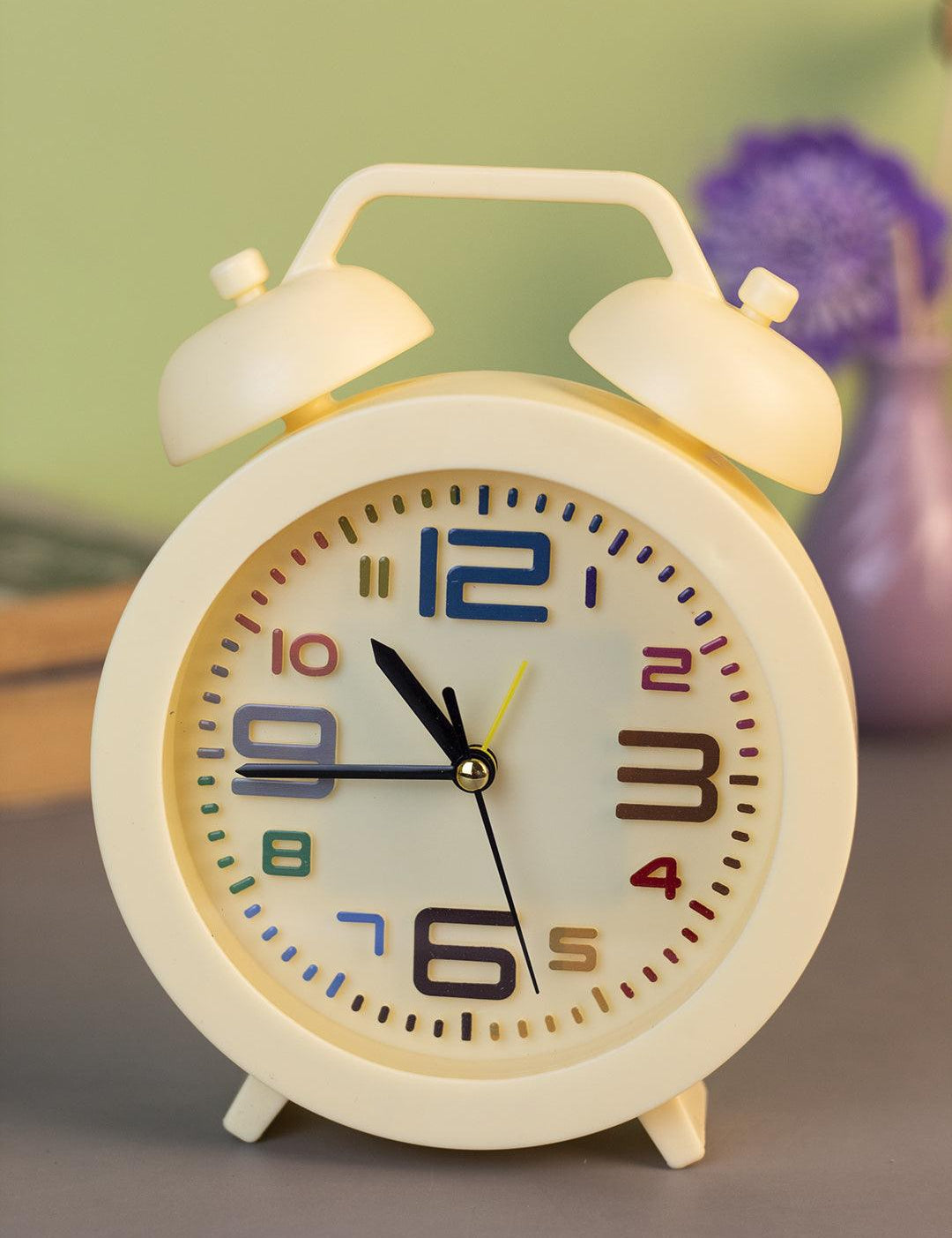 Table Clock, Alarm Clock, Analogue, Yellow, Plastic - MARKET 99