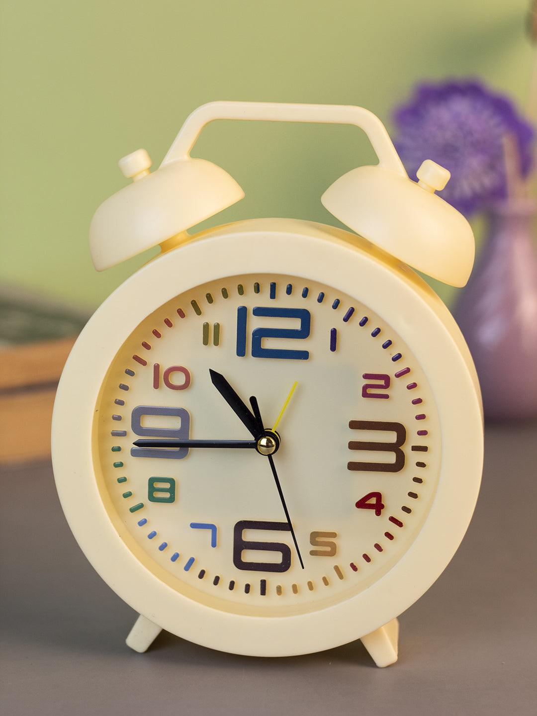 Table Clock, Alarm Clock, Analogue, Yellow, Plastic - MARKET 99