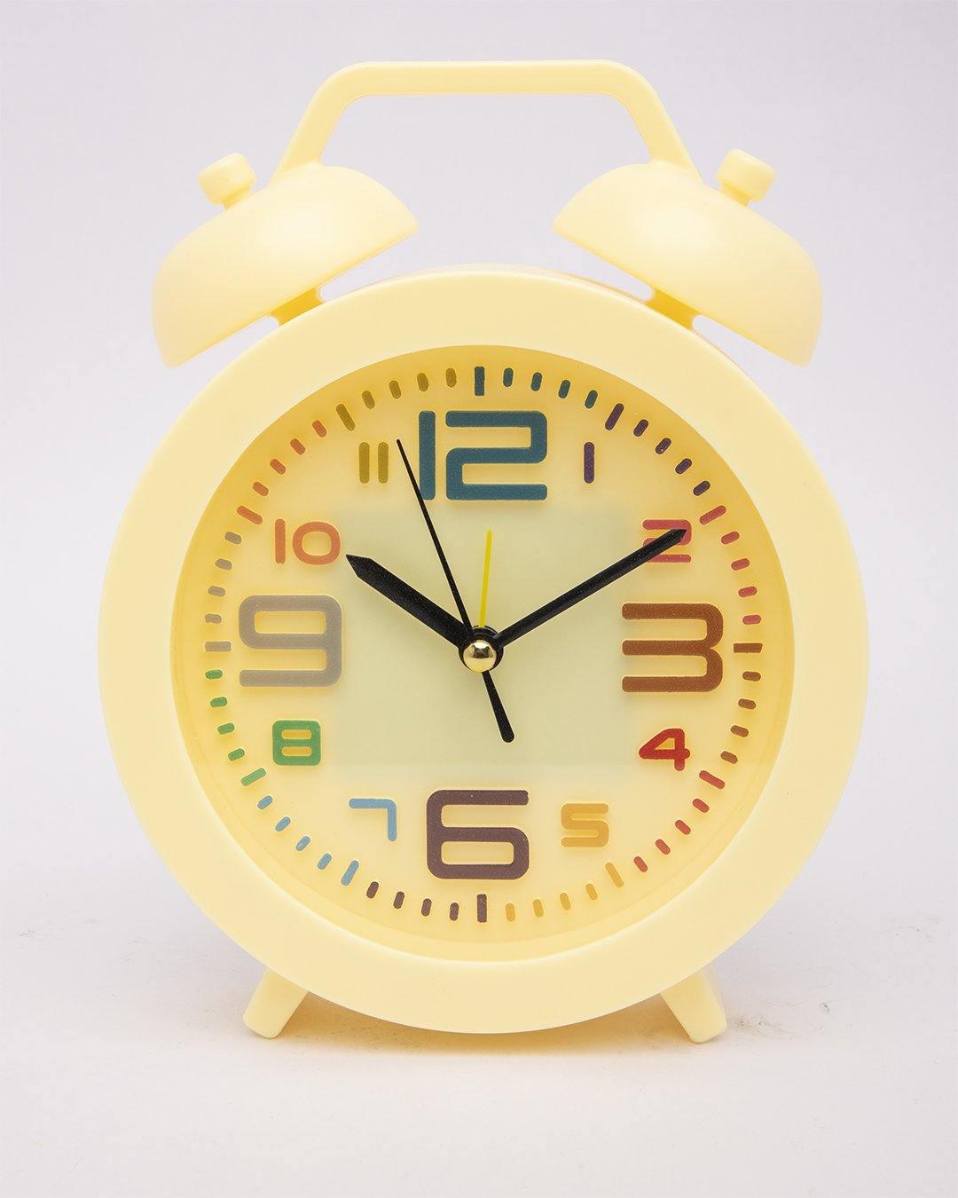 Table Clock, Alarm Clock, Analogue, Yellow, Plastic - MARKET 99
