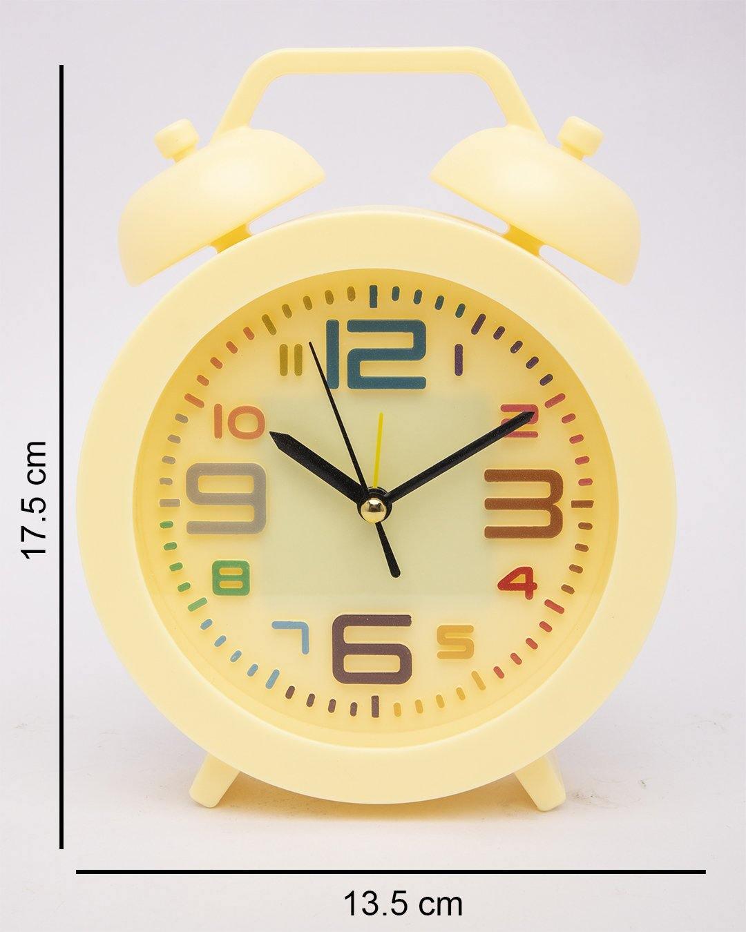 Table Clock, Alarm Clock, Analogue, Yellow, Plastic - MARKET 99