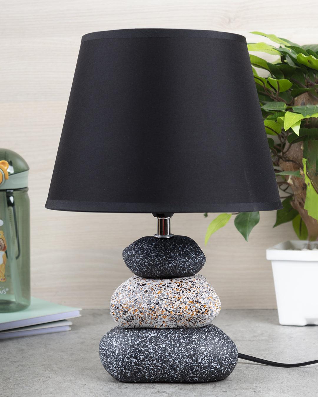 Table Lamp, Stone Pyramid Design, Black, Ceramic - MARKET 99