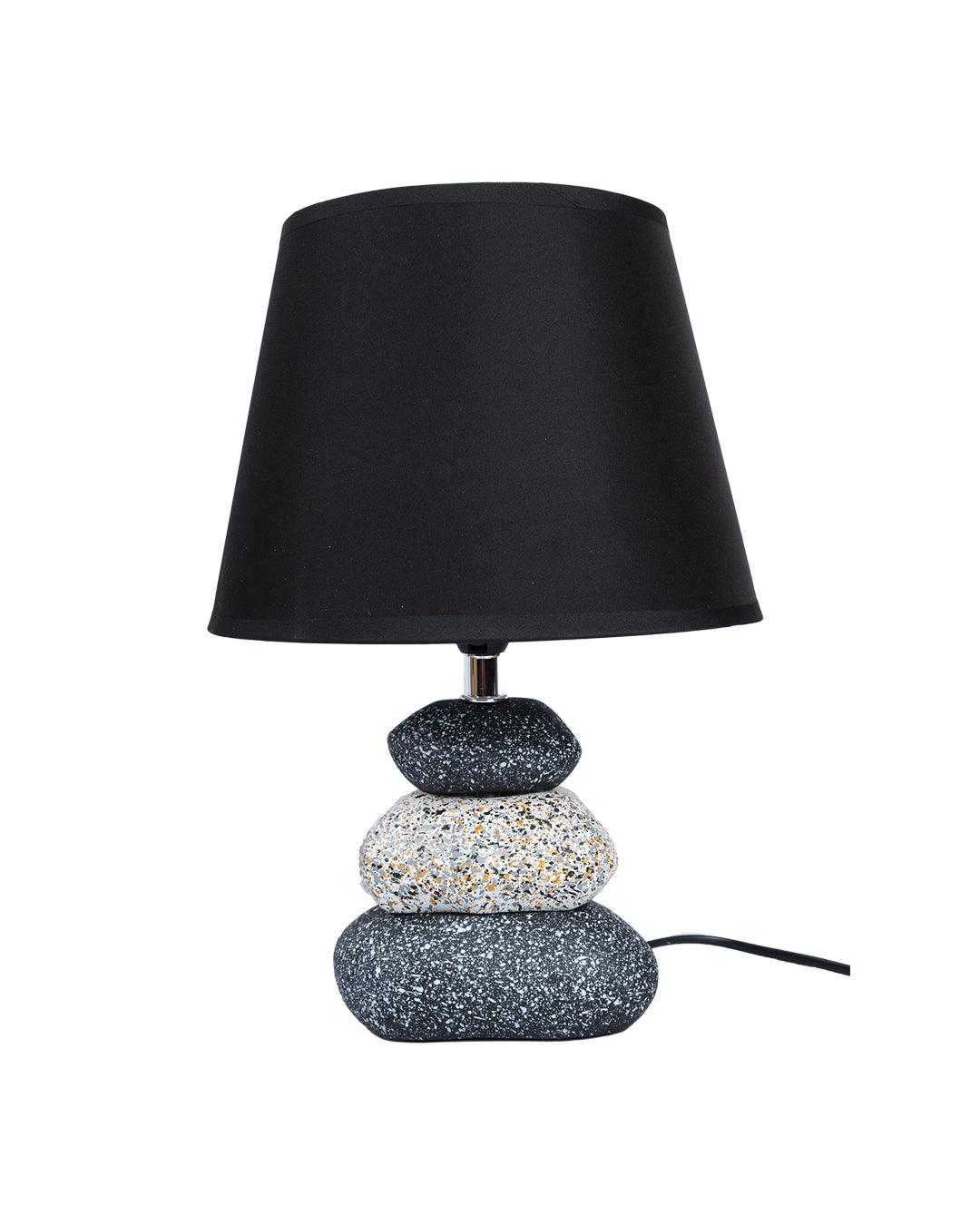 Table Lamp, Stone Pyramid Design, Black, Ceramic - MARKET 99