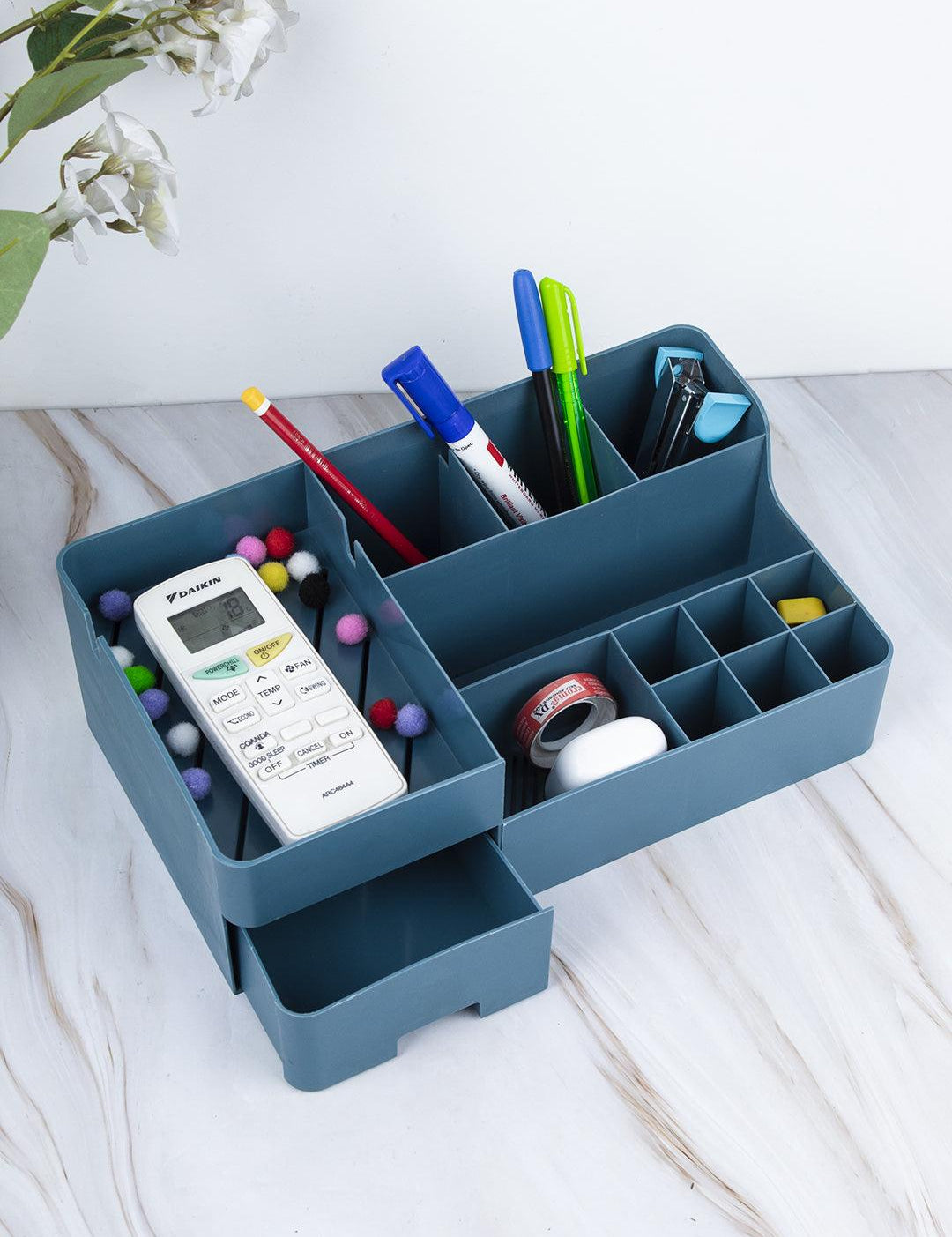 Table Organiser, Multiple Sections, Deep Sea Green, Plastic - MARKET 99