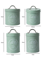 Tea & Sugar Jar (Each 850 Ml) + Biscuits & Namkeen Jar (Each 1300 Ml) - Green, Set Of 4