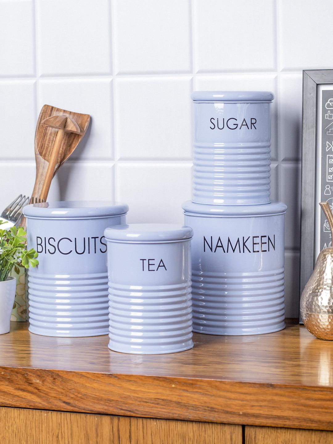 Tea & Sugar Jar (Each 900 Ml) + Biscuits & Namkeen Jar (Each 1700 Ml) - Light Blue, Set Of 4 - MARKET 99
