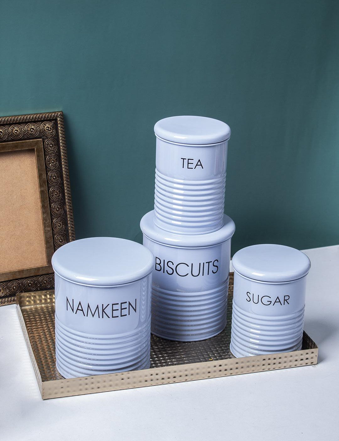 Tea & Sugar Jar (Each 900 Ml) +  Biscuits & Namkeen Jar (Each 1700 Ml) - Light Blue, Set Of 4