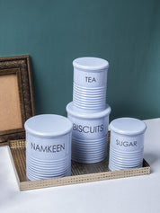 Tea & Sugar Jar (Each 900 Ml) +  Biscuits & Namkeen Jar (Each 1700 Ml) - Light Blue, Set Of 4