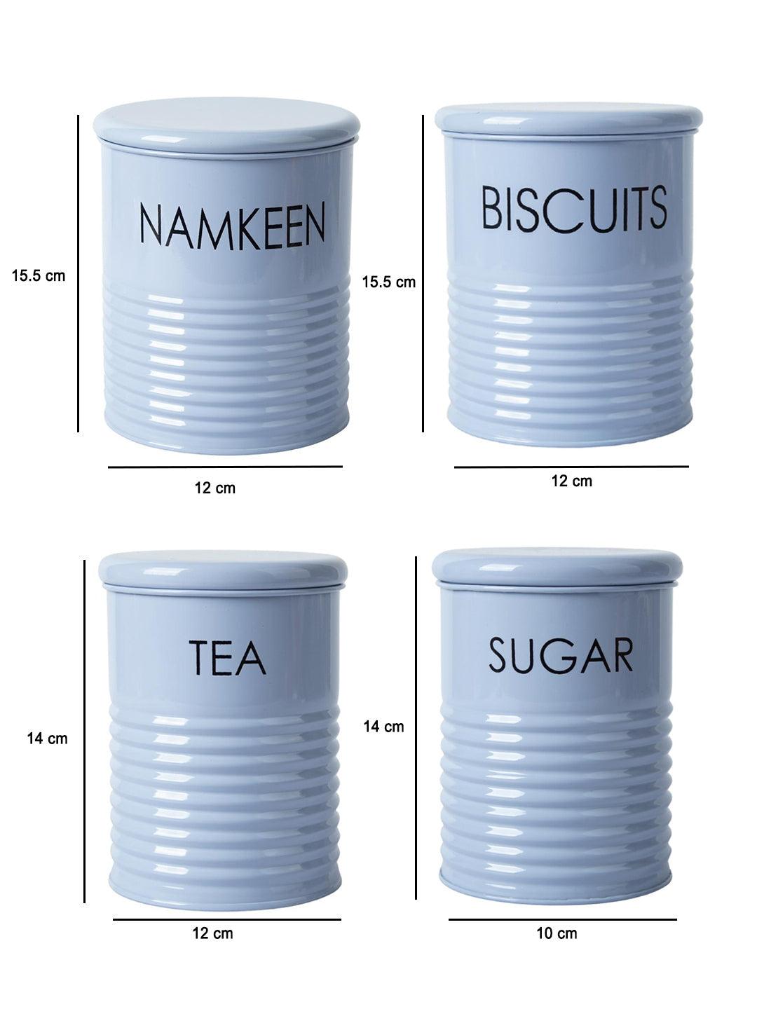 Tea & Sugar Jar (Each 900 Ml) +  Biscuits & Namkeen Jar (Each 1700 Ml) - Light Blue, Set Of 4