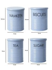 Tea & Sugar Jar (Each 900 Ml) +  Biscuits & Namkeen Jar (Each 1700 Ml) - Light Blue, Set Of 4